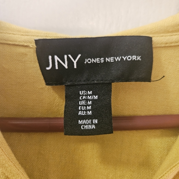 JNY Jones New York M Medium women's yellow over coat jacket blazer 55% LINEN - Picture 9 of 15